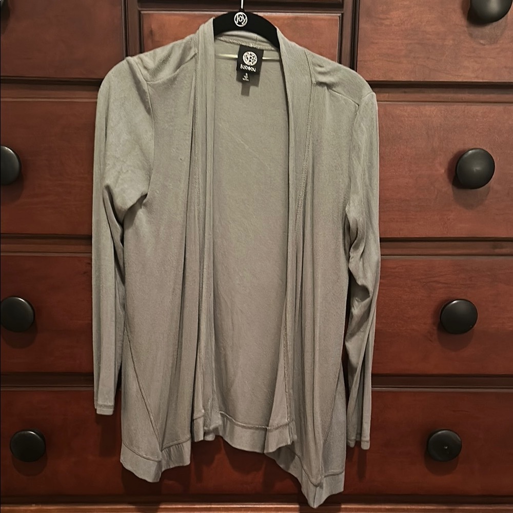 Green Open Front Cardigan Sweater